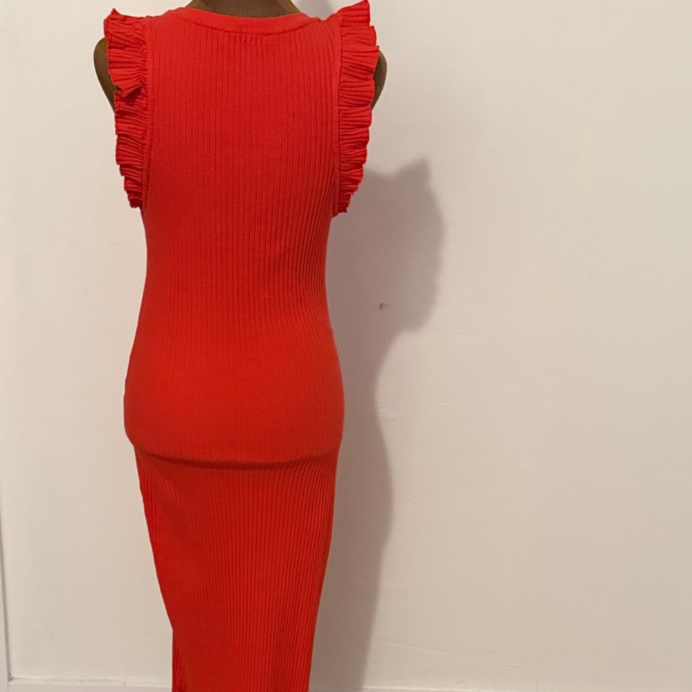 Zara Vibrant Red Ruffle Sleeve Midi Dress - Picture 4 of 4